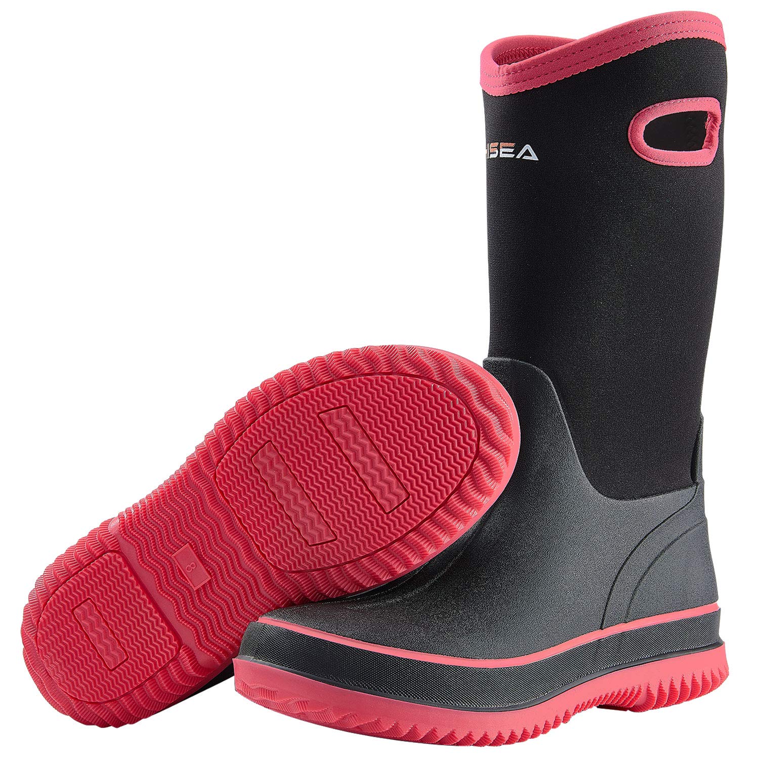 Hisea Rain Boots for Women Mid Calf Muck Rubber Boots Waterproof Neoprene Insulated Barn Boots for Mud Working Gardening