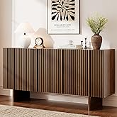 ONBRILL 63" Fluted Sideboard Buffet Cabinet with Storage, Large Sideboard Cabinet with Adjustable Shelves, Modern Credenza with 4 Doors, Kitchen Cabinets for Living Room, Entryway, Black