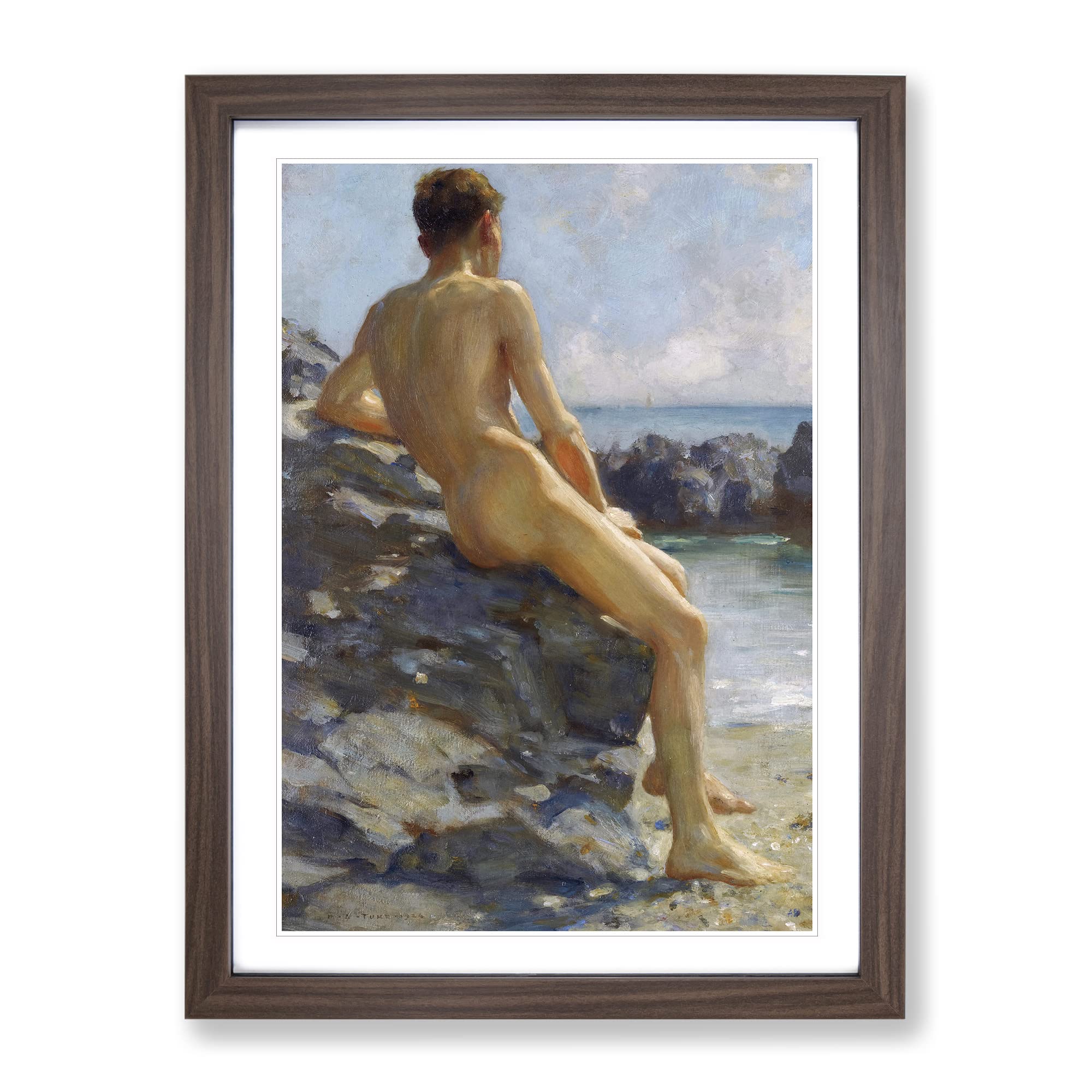 The Bather By Henry Scott Tuke Classic Painting Framed Wall Art Print, Ready to Hang Picture for Living Room Bedroom Home Office Décor, Walnut A3 (34 x 46 cm)