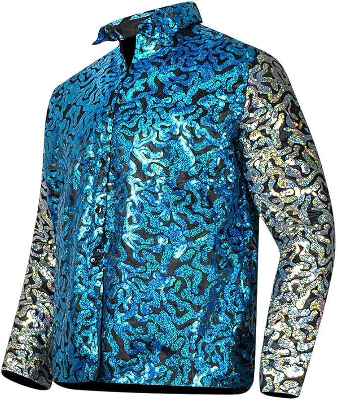 Mens Tiger King Shirt Joe Exotic Shiny Sequins Button Down Dress Shirt