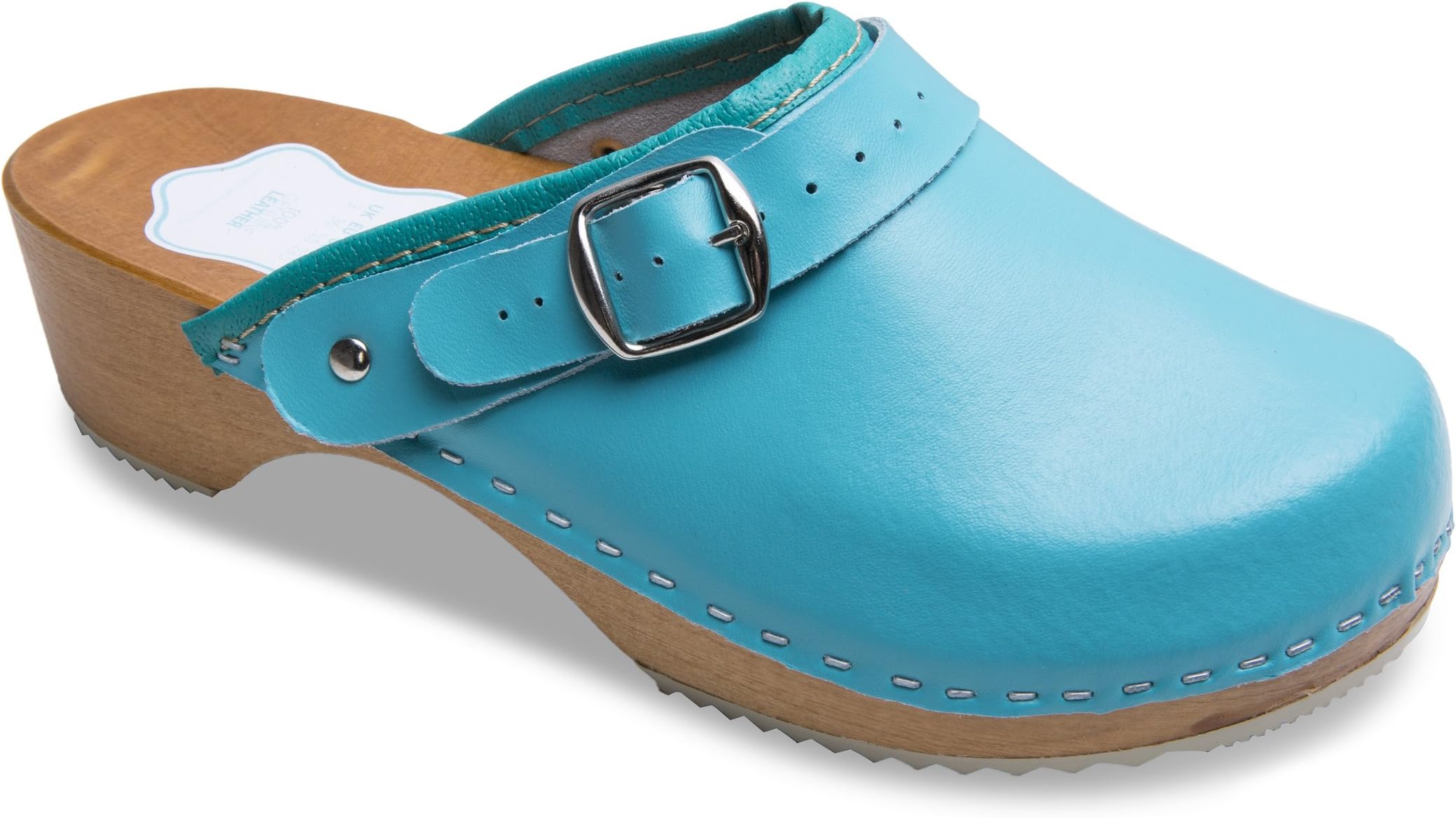 FUTURO FASHIONWomen's Healthy Natural Genuine Leather Wooden Sole Plain Clogs Unisex Colours Sizes 3-8 UK