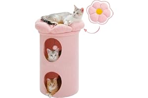 PAWZ Road Flower Cat Bed for Indoor Cats, Cat House with Double Cozy Condo and Soft Top Perches, Cute Cat Cave for Kittens, P