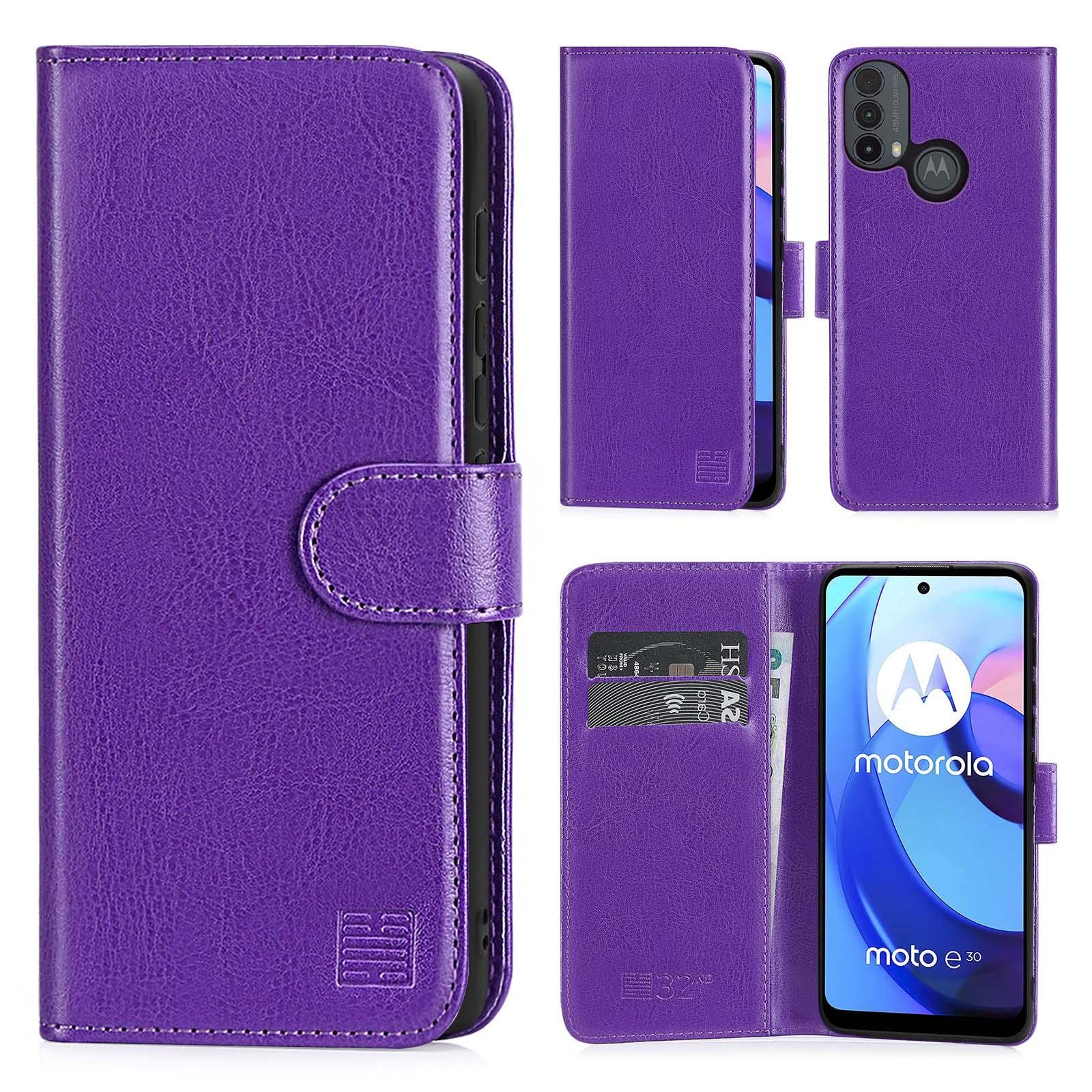 32nd Book Wallet PU Leather Flip Case Cover For Motorola Moto E30 & Moto E40, Design With Card Slot and Magnetic Closure - Purple