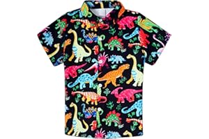 uideazone 2-10 Years Boys Button Down Shirts 3D Graphic Hawaiian Aloha Short Sleeve Dress Shirt Tops