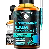 KEY ELEMENTS Liquid GABA with L Theanine Supplement | GABA 500mg and L-Theanine 200mg with Lemon Balm Extract and Magnesium with Vitamin B6