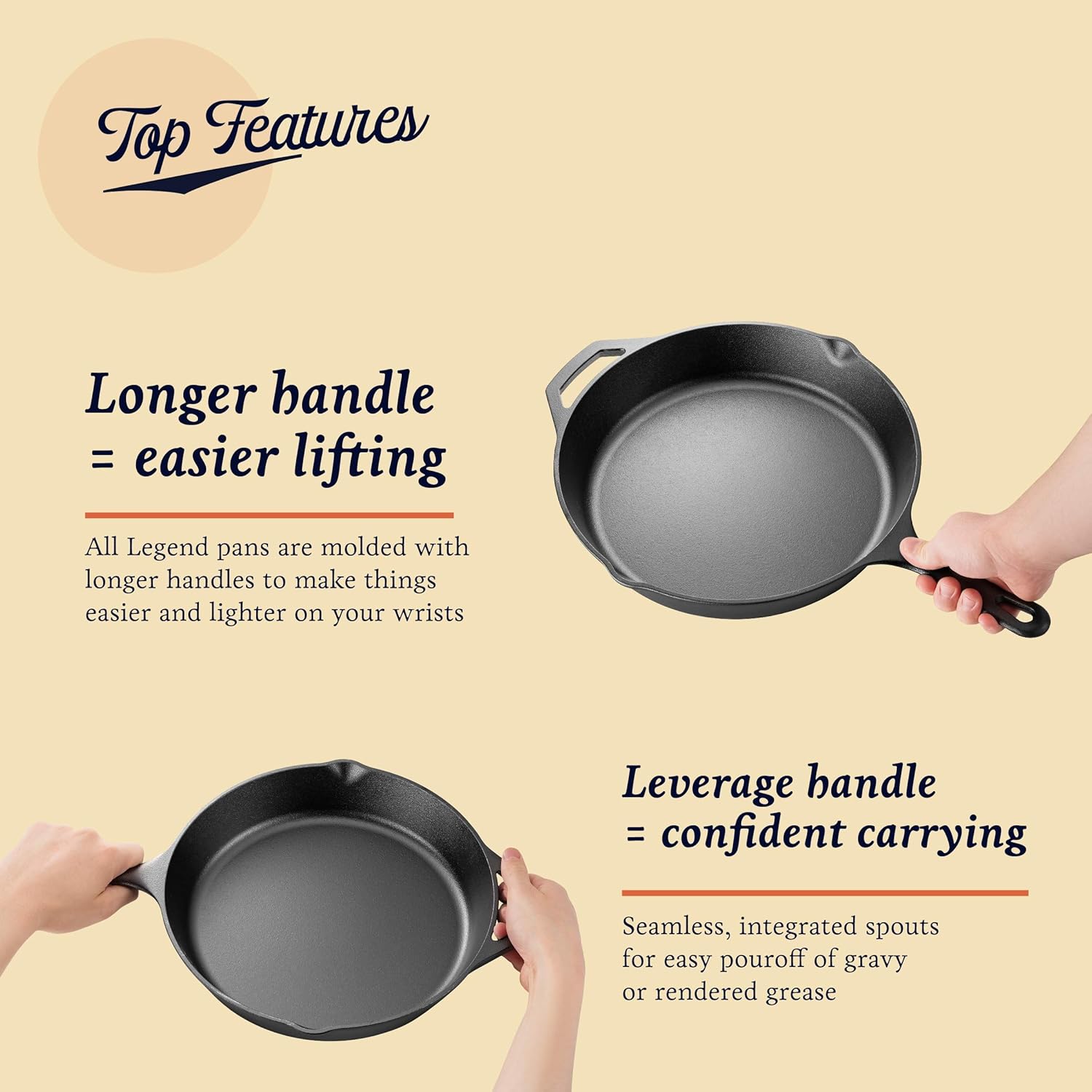 Legend Cast Iron Skillet with Lid | Large 12” Frying Pan with Glass Lid & Silicone Handle for Oven, Induction, Cooking, Pizza, Sauteing, Grilling | Lightly Pre-Seasoned Cookware Gets Better with Use: Kitchen & Dining