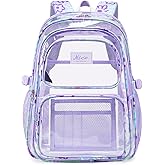 OKKID Clear Backpack for School Girls Clear Bookbag Purple See Through Bag Heavy Duty Transparent Backpack for Stadium Events