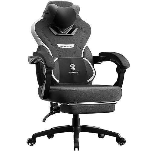 Dowinx Gaming Chair with Footrest, Gaming Chair for Heavy People, Gamer Chairs for Adult with Massage, Fabric Computer Chairs for 200lbs (Black)
