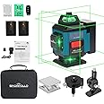 SinoApollo 4D Compact 16 line laser level Self Leveling 4 * 360 Green Cross Line Laser for Construction,Picture Hanging,with 2 5200 mAh Type-C Rechargeable Battery, Remote Control