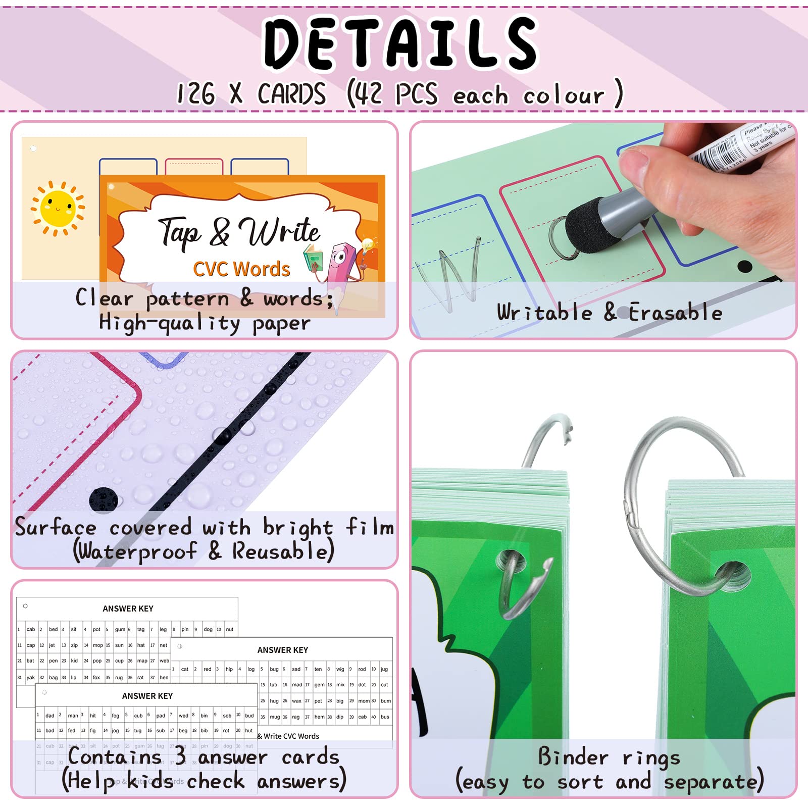 Mua 126 Cards Tap and Write CVC Words Flash Cards Laminated Tracing ...