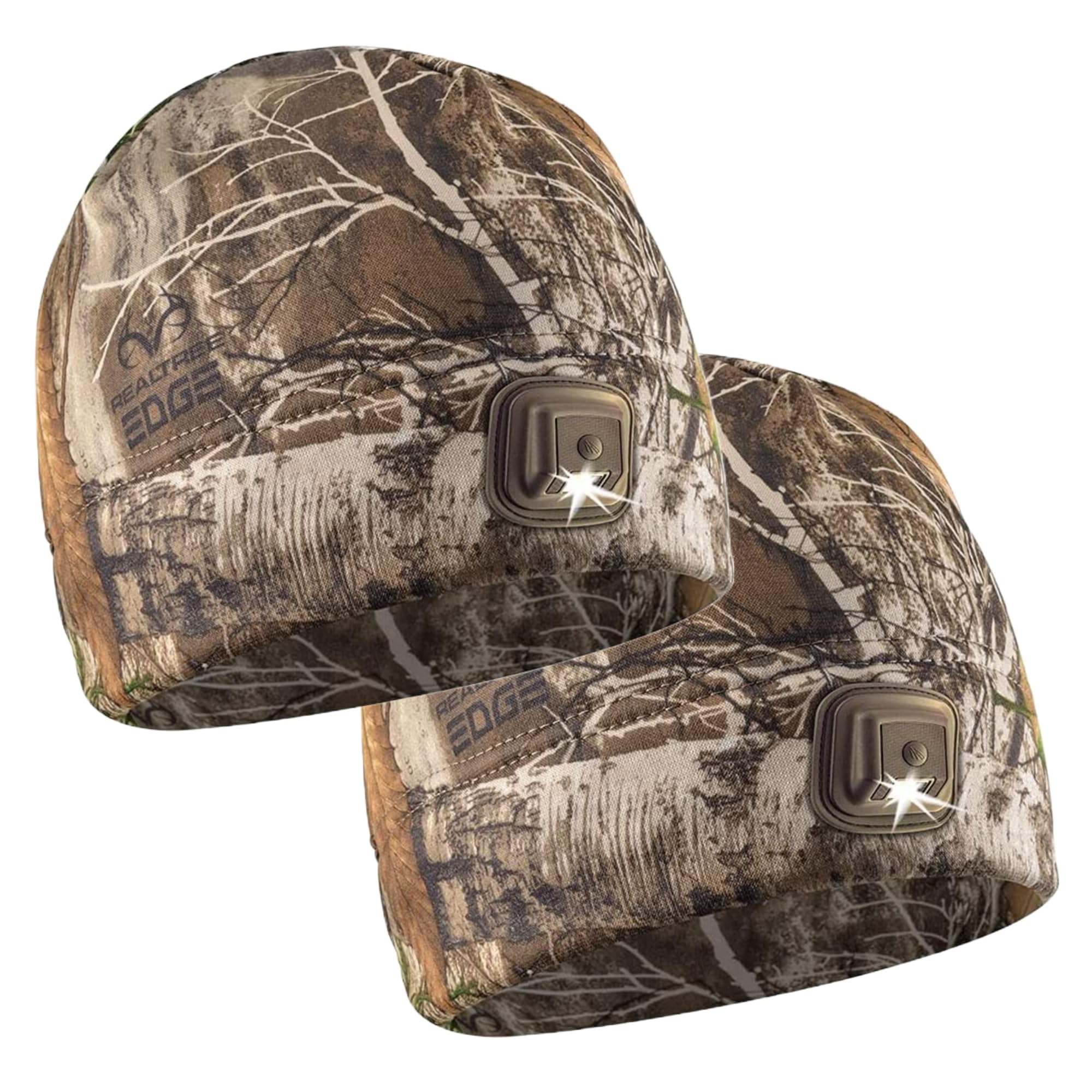 POWERCAP LED Hat Light 150 Lumens Rechargeable Fleece Beanie with Bright Built-in Headlamp Waterproof LED Warm One Size Cap (US, Alpha, One Size, 2-Pack Realtree Edge Camo) Image