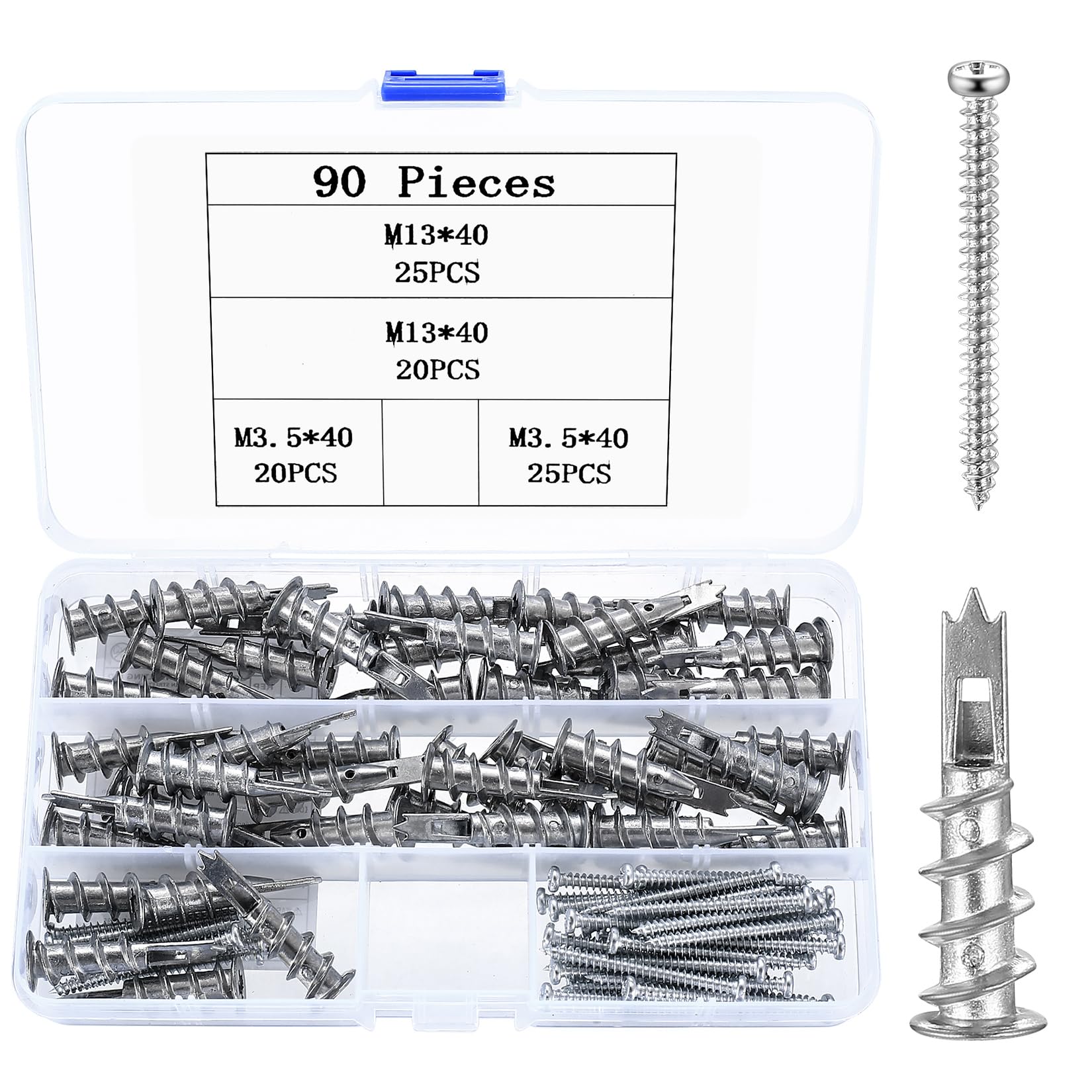 90 Plasterboard Fixings Heavy Duty, Plasterboard Wall Plugs for Plasterboard Screws, Self Drilling Hollow Wall Anchors Plaster Board Wall Plugs and Screws for Cavity Hollow Drywall Dry Wall Fixings
