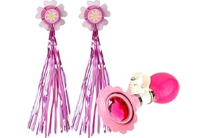 LITTLE WORLD Kids Bike Horn, Children Bicycle Bell with 2 Pack Bike Handle Streamers Bike Accessories for Girls or Boys (Pink)…