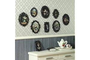 iLAND 1/12 Scale Accessories of Tiny Frames 7pcs with 14 Miniature Pictures Set for Dollhouse Miniatures Décor Also Elf Accessories Classic & Exquisite (Black Tiny Frame Art)