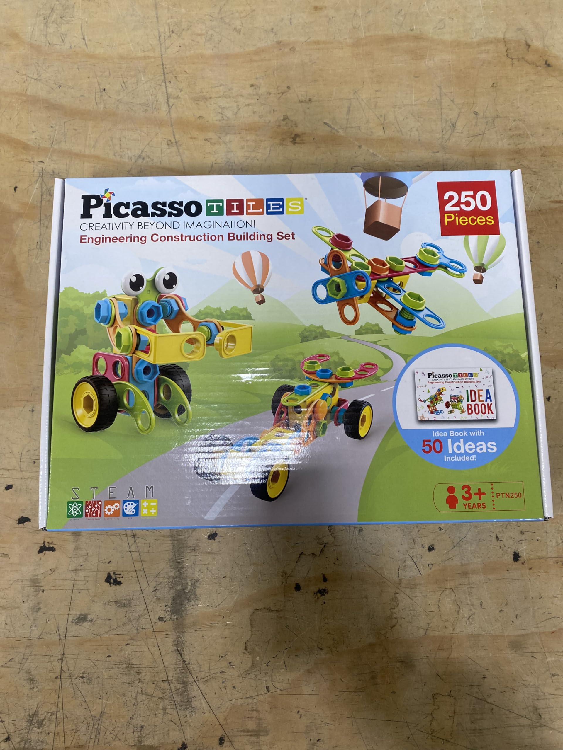 PicassoTiles STEM Learning Toys 250 Piece Building Block Kids Construction Engineering Kit Toy Blocks Children Early Education Playset w/Free IdeaBook, Power Drill, Clickable Ratchet, Age 3+ PTN250