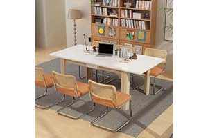 FAMAPY 6.4FT Conference Room Table, Retractable Conference Table, Rectangular Meeting Table, Wooden Legs, for Office Dining Room Reception Room White and Oak (77.1”W x 37.4”D x 29.6”H)