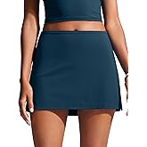 CRZ YOGA Womens High Waisted Swim Skirt A Line Swimsuit Skorts Side Slit Bathing Suit Bikini Bottoms with Built in Briefs