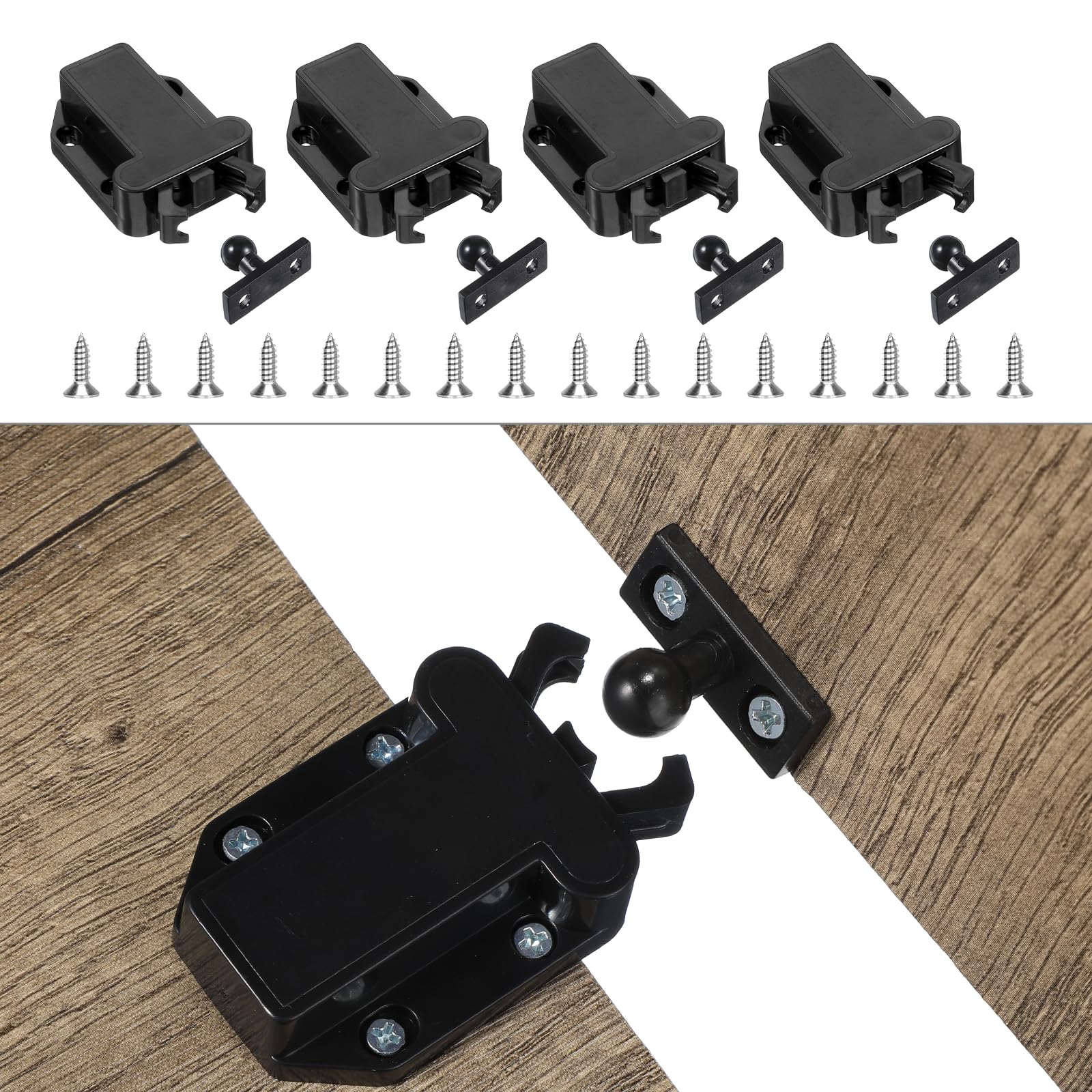 4 Pack Cabinet Push Latch, No Touch Latch Safe Push Latches Rebound self-Locking Device Open Catch Lock Drawer Catch Pushes to Open Door Cabinet Hardware for Cabinets Drawer Wardrobe Kitchen Door