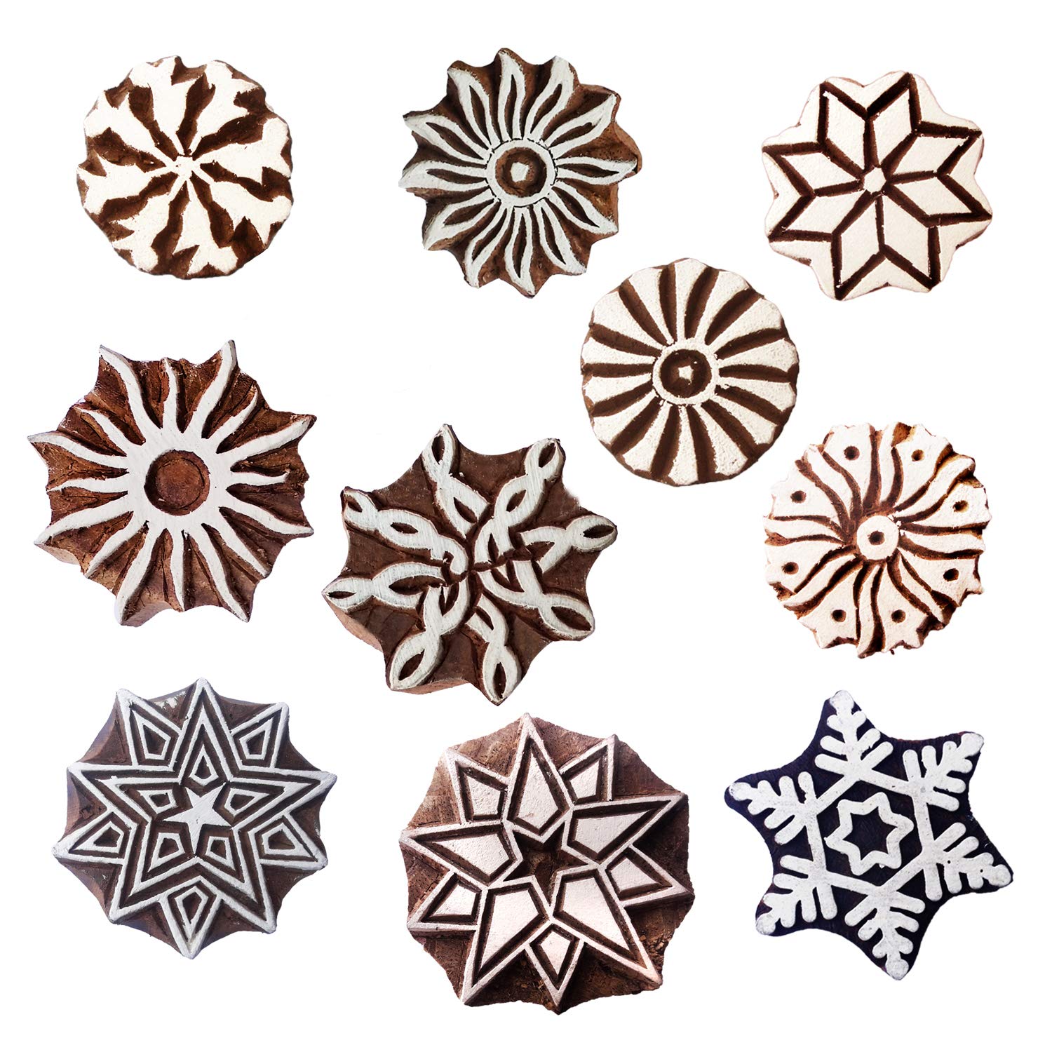 Royal Kraft Wooden Stamps for Block Printing on Saree Border, Textile, Clay, Pottery, Tattoo (Set of 10) MXtag0012