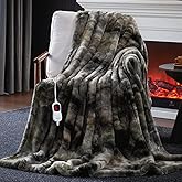 Guohaoi Heated Blanket Electric Throw, Soft Faux Rabbit Fur Electric Blanket with 10 Heating Levels 5 Sitting Timer Auto Off, Cozy Warm Heating Blankets, Machine Washable(50"×60" Dark Grey)
