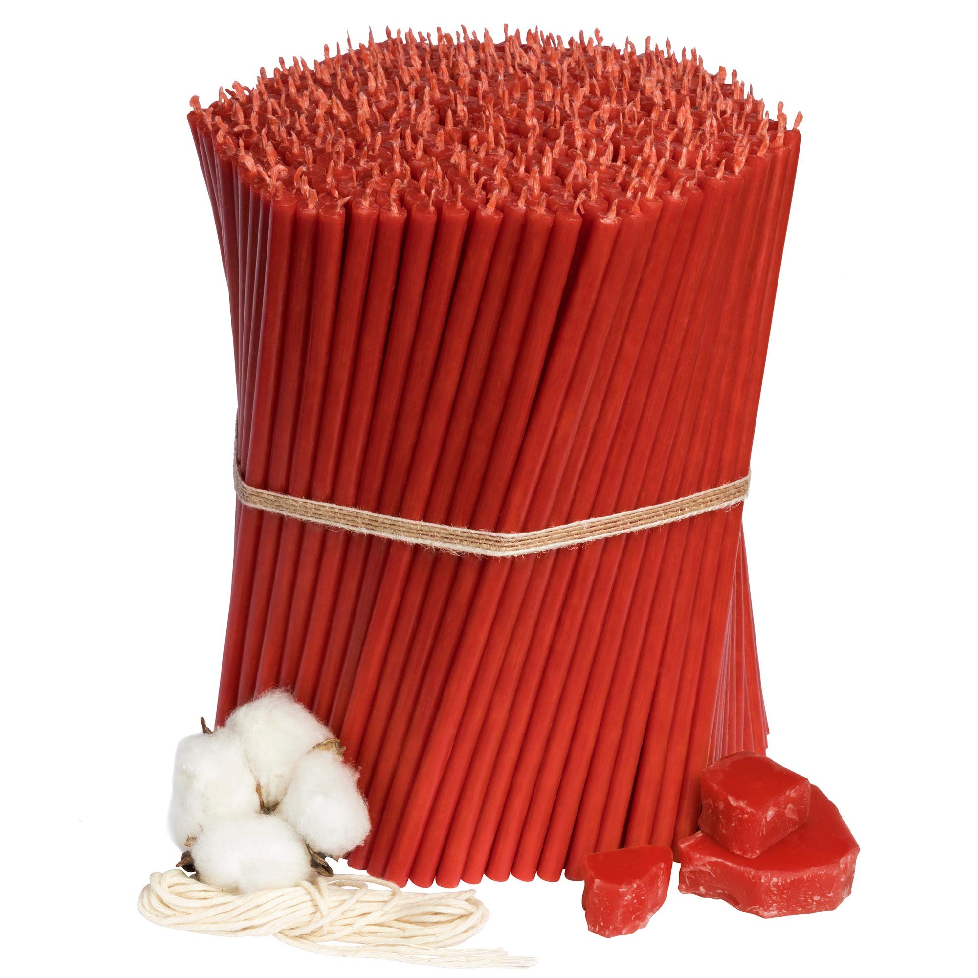 Diveevo Ritual Beeswax Candles No. 80 – Red – Pack of 400 – 18.5 cm x 6.1 mm – 60 min Burn – Natural Dripless Smokeless Thin Red Beeswax Candles for Rituals, Meditation & Ceremonies