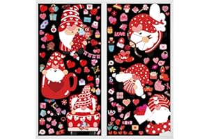 BLISSFULTIE 9 Sheets Valentines Day Window Clings Decorations, Gnomes Heart Stickers Double Sided Removable Window Decals for Home, Glass, Valentines Party, Wedding, Anniversary Decorations