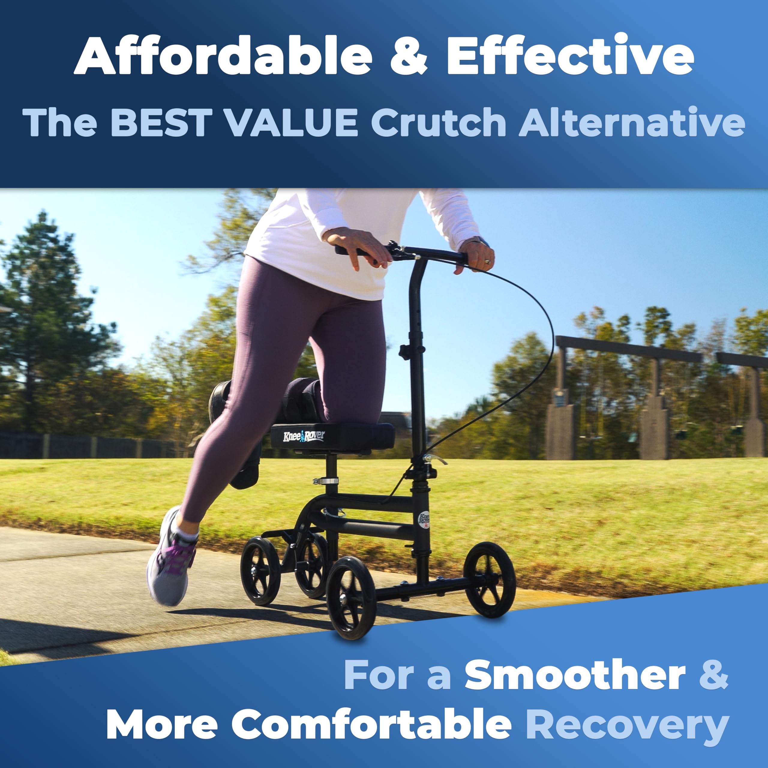 KneeRover Economy Knee Scooter Steerable Knee Walker for Adults for Foot Surgery, Broken Ankle, Foot Injuries - Foldable Knee Rover Scooter for Broken Foot Injured Leg Crutch (Black)