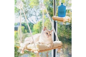 FURRFINITY Cat Window Perch with Industrial-Grade Suction Cups - Solid Pine Wood Hammock Bed, Soft Cushion - 42 lb Capacity for Cats Inside