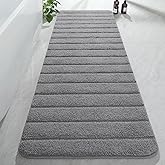 AROGAN Luxury Long Bathroom Runner Rugs, Thick Soft and Absorbent Microfiber Non Slip Bath Mat, Rubber Backing Striped Rug Carpets, Machine Washable Plush Mats for Bathroom Floor, 24x72 Inch Grey