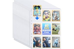 60 Pack 1080 Pockets Binder Card Sleeves Double-Sided 9 Pocket Trading Card Pages for 3 Ring Binder, Clear Plastic Pages Slee