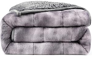 UINIU Ultra-Soft Weighted Blanket 15 lbs for Adults, Plush Sherpa Fleece Reversible Weighted Throw Comfort for Relaxation & Cozy Evenings, Hug-Like Security, Evenly Distributed, W60 x L80, Tie-Grey