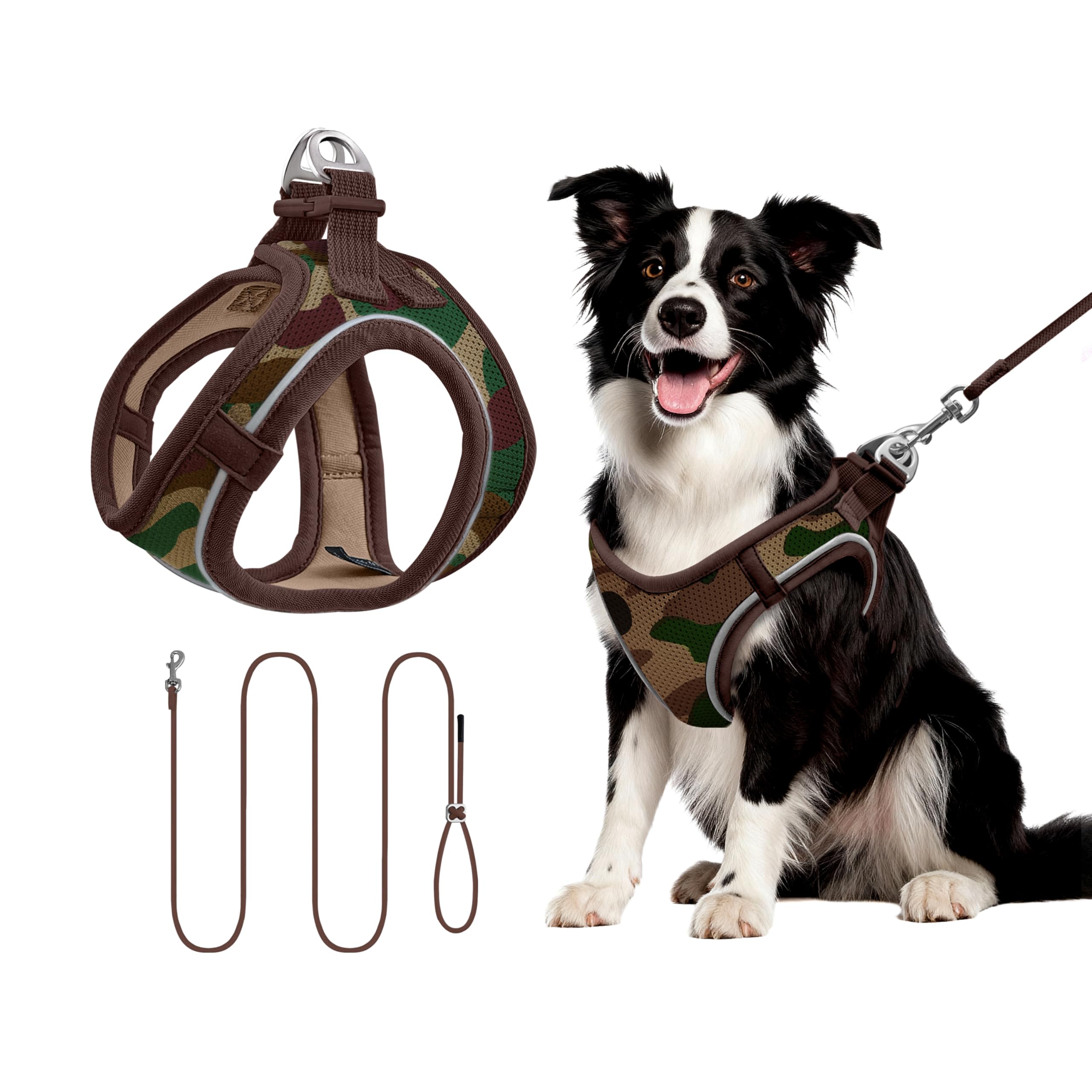 Qianruida Harness and Leash for Cat or Puppy - Adjustable Set in Soft Nylon, Secure Comfort for Walking, Training, Outdoor, Small Animals, Easy to Put On and Take Off, Camouflage, L