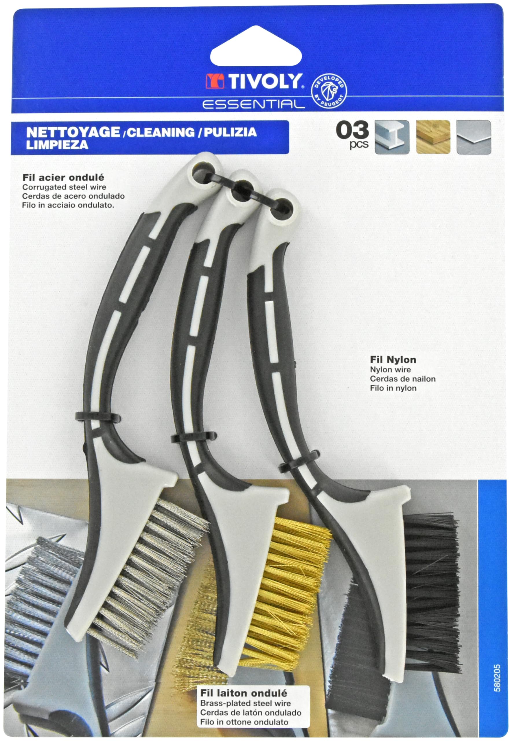 TIVOLY XT20252580205 Mixed Mini Hand Brushes for Cleaning/Stripping, Grey, Set of 3