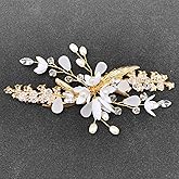 BETITETO Bridal Flower Hair Clips White Floral Gold Leaf Crystal Hair Barrettes Piece Accessories for Women