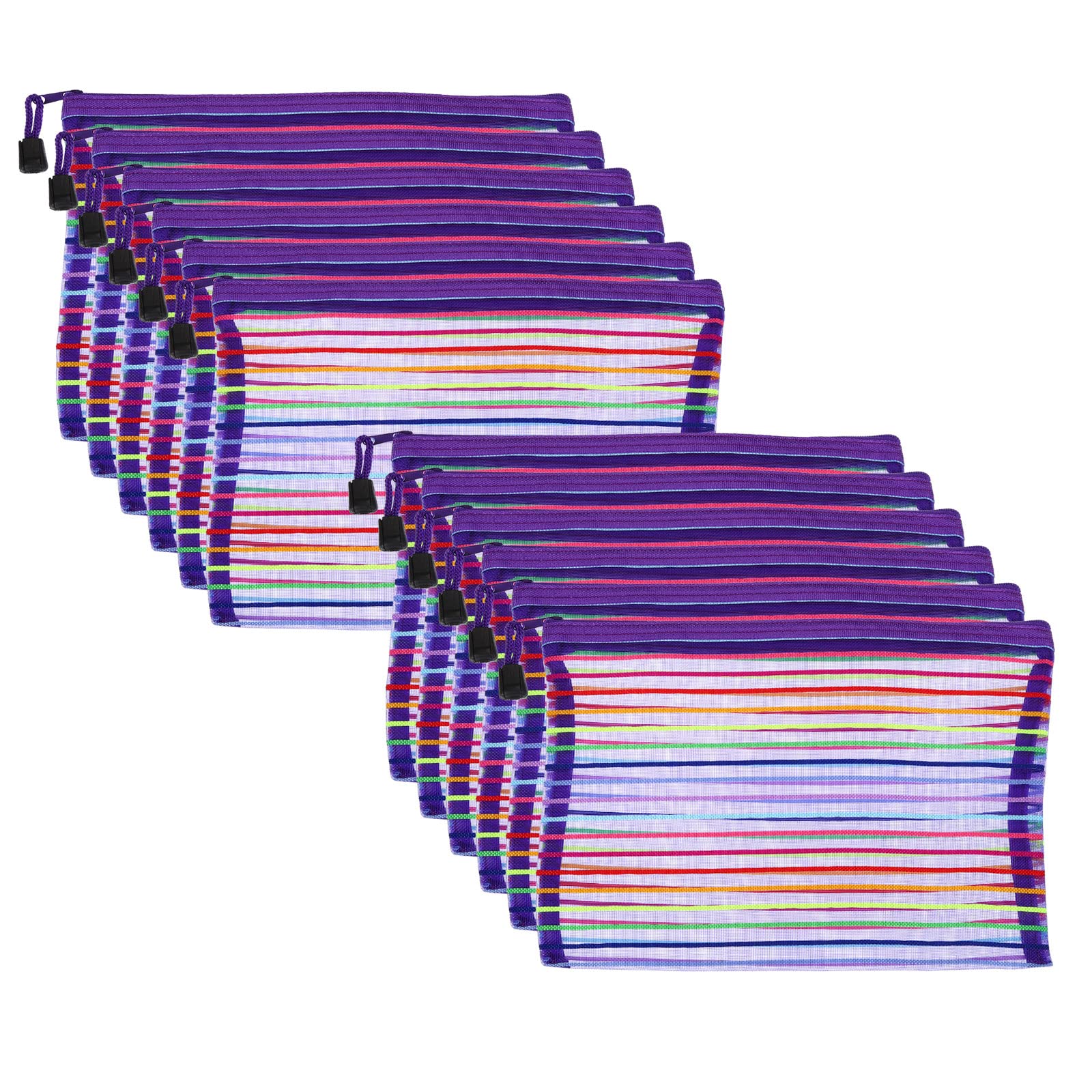 PATIKIL Mesh Zipper Pouch, 12 Pack Nylon A5 Size Pen Pencil Case Document Toiletry Cosmetic Makeup Zipper Travel Pouch Organizer for Office, Purple