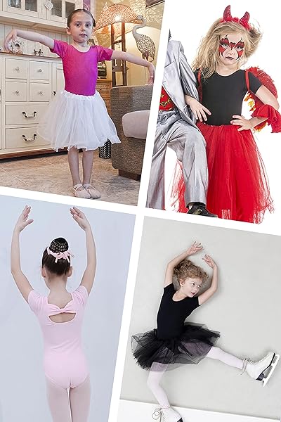 YGNEEDOM GIRLS SHORT SLEEVE LEOTARDS BOW BACK DANCEWEAR FOR BALLET GYMNASTICS 3-12 YEARS(WHITE,3-4)