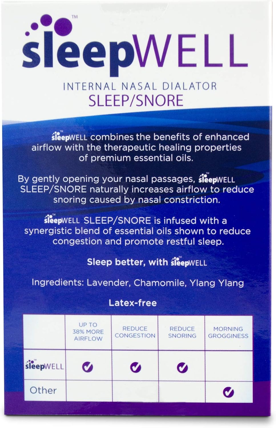 Sleepwell Sleep/Snore Internal Nasal Dilator for Snoring Relief, Congestion Relief, Restful Sleep, Restorative Sleep, Increase Airflow, Soft, Comfortable, Latex Free, Drug Free, Nasal Strips, 12Count: Health & Personal Care