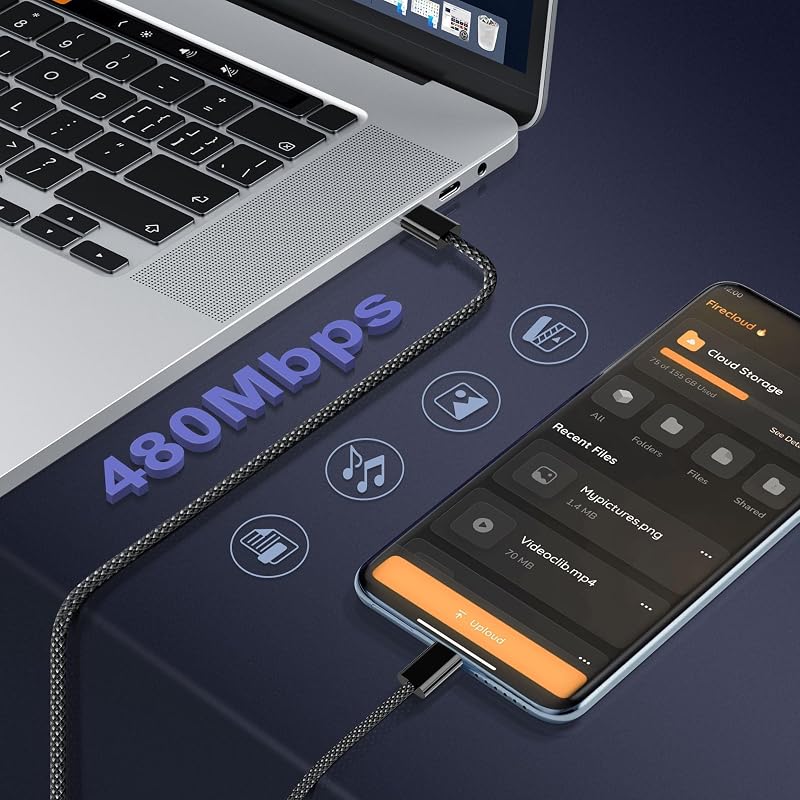 USB C para USB C Cabo de Carregamento Rápido 60W:[4 Pack 0,5M+1M+1M+2M] PD USB Tipo C Cabo de carregamento rápido Nylon entrançado Carregador de Telefone Compatível com iPhone 17 16 15 Pro Samsung S25 S24 iPad MacBook
