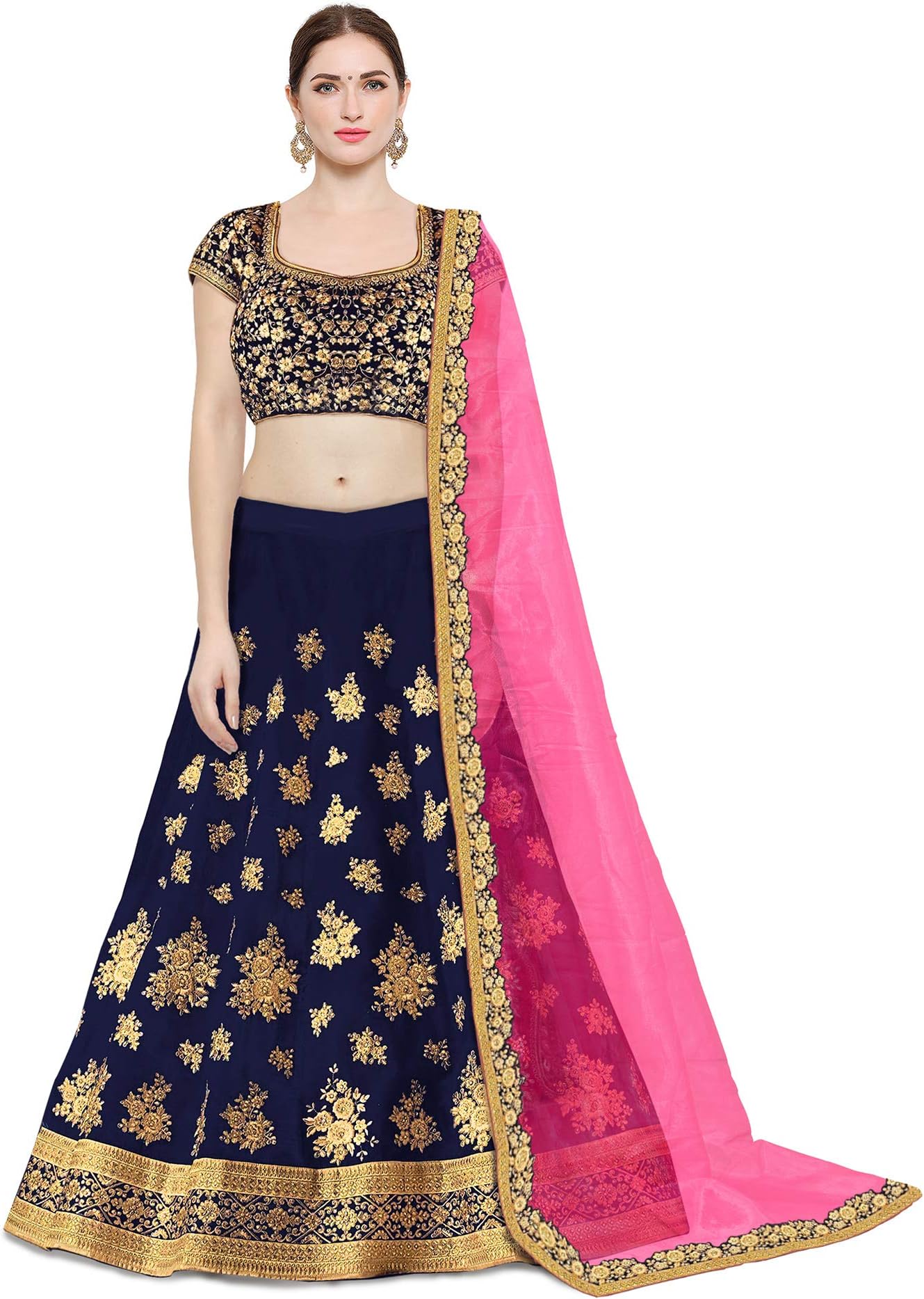 Women's Taffeta Silk Semi-stitched Lehenga Choli