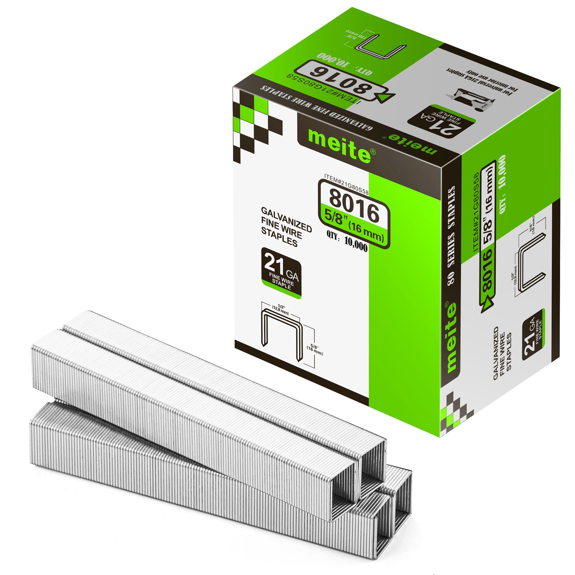 meite Type 80/16 mm Upholstery Staples for Staple Gun, Galvanised Staples for Carpet, Sofa Fabrics, Leather/Textile, Car Seating, Joinery (10,000 Counts) โ image 1
