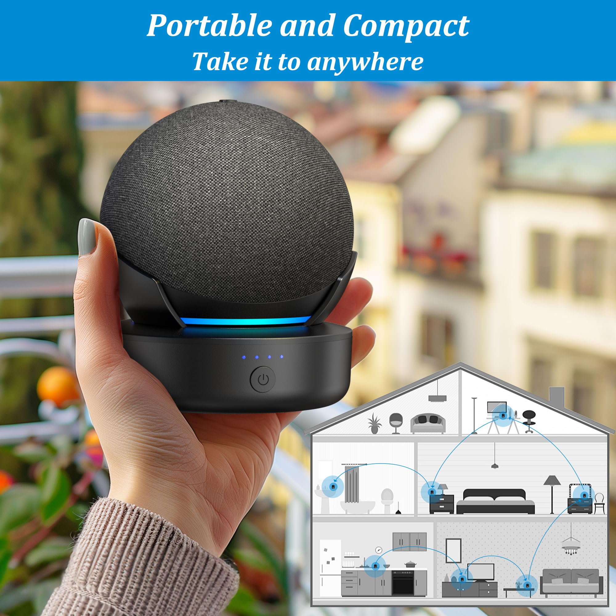 PlusAcc Battery Base for Dot 5th Gen & Dot 4th Gen & Cellphones - 5000 mAh Portable Charger Stand Holder, Rechargeable Charging Dock Station for Dot 5 & Dot 4 & Smartphones & Earbuds (Black)