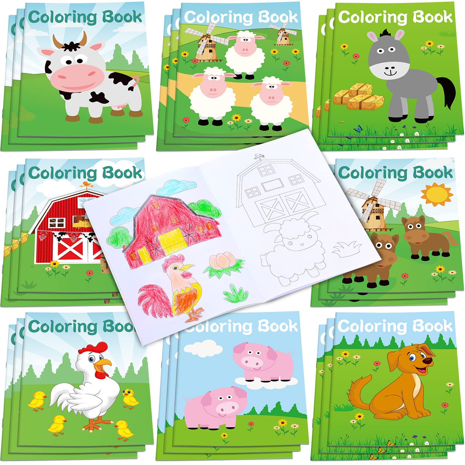 Faccito 24 Pack Mini Coloring Books for Kids, Party Favor Coloring Books for Toddlers Preschoolers, Bulk Birthday Party Favors Goodie Bag Stuffers Class Prizes Summer Activities(Farm Animals)