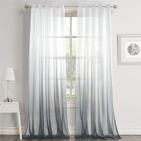 Dreaming Casa Gradient Voile Sheer Curtains White Bedroom Grey