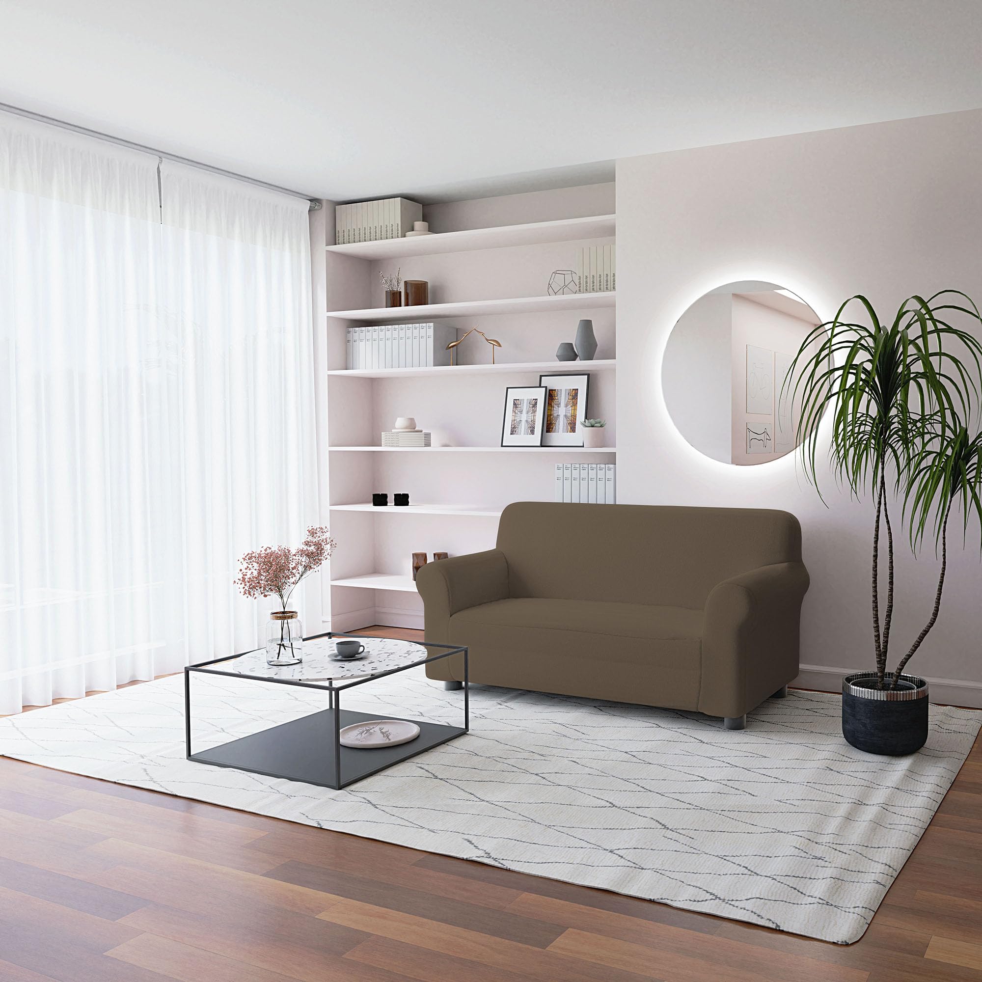 Italian Bed Linen Elastic Sofa Cover “Piu Bello”, 97% Polyester + 3% Elastometer, Dove Gray, 2 Places