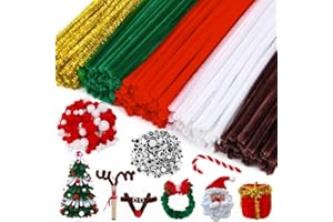 Natonhi Lot de 590 cure-pipes de Noël comprenant des tiges chenille, des pompons, des yeux mobiles adhésifs pour Noël, loisir
