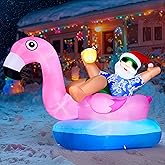 JOYIN Christmas Inflatable Santa on Flamingo Outdoor Decoration, Christmas Blow Ups Santa Inflatable Yard Decorations with Build-in LEDs for Xmas Decor, Yard Outdoor Garden Lawn Decor