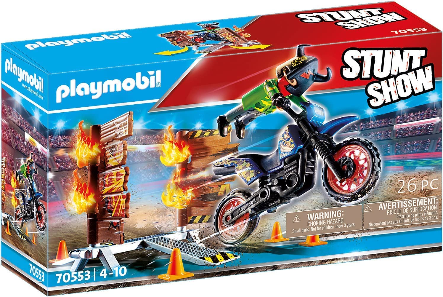 Playmobil 70553 Stunt Show Motocross with Fiery Wall, for Children Ages 4-10, Fun Imaginative Role-Play, PlaySets Suitable for Children Ages 4+