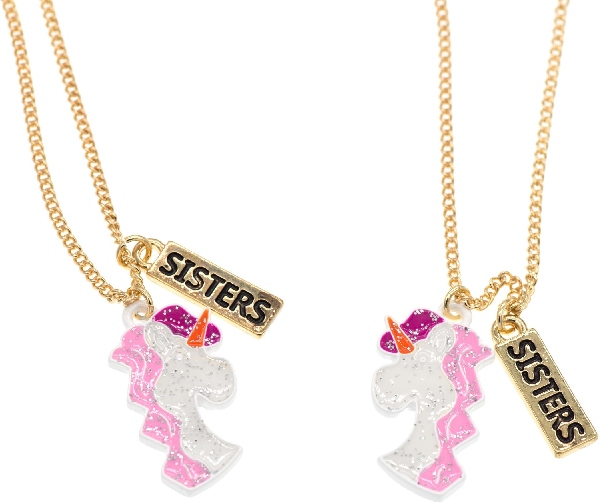 Girls BFF Sister Necklace For 2 Gold Pink Sparkling Unicorn Necklace Pendant Set Gift