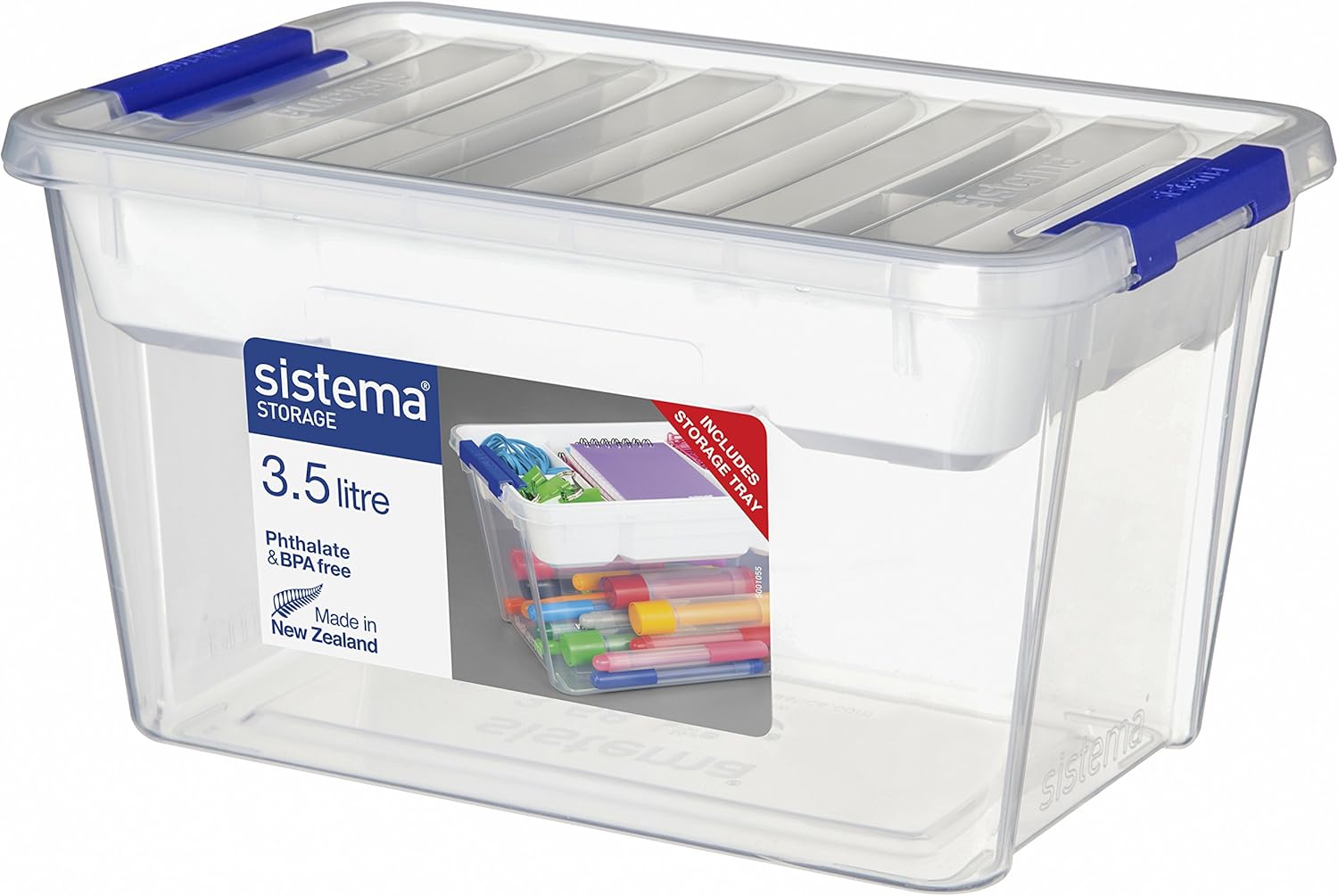 Sistema Home and Office Plastic Storage Container with Removable Tray