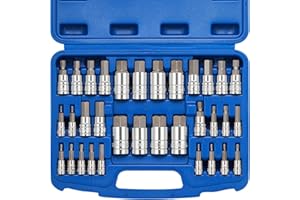 EMENTOL 33PCS Hex Bit Socket Set, 1/4", 3/8" and 1/2" Drive, SAE and Metric Allen Socket Bit, CR-V, S2 Steel, Master Hex Bit 